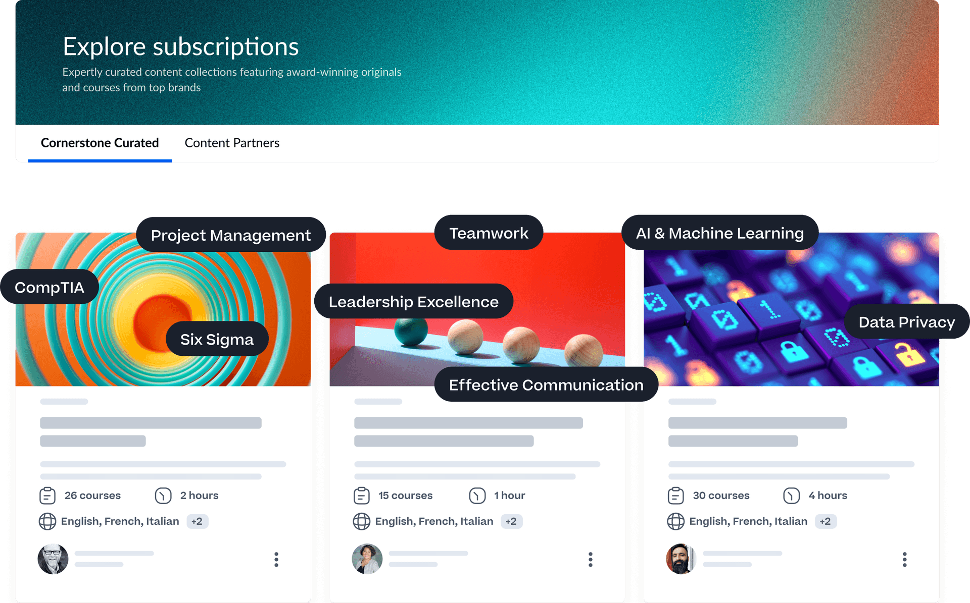 Product screenshot of Cornerstone Subscriptions.