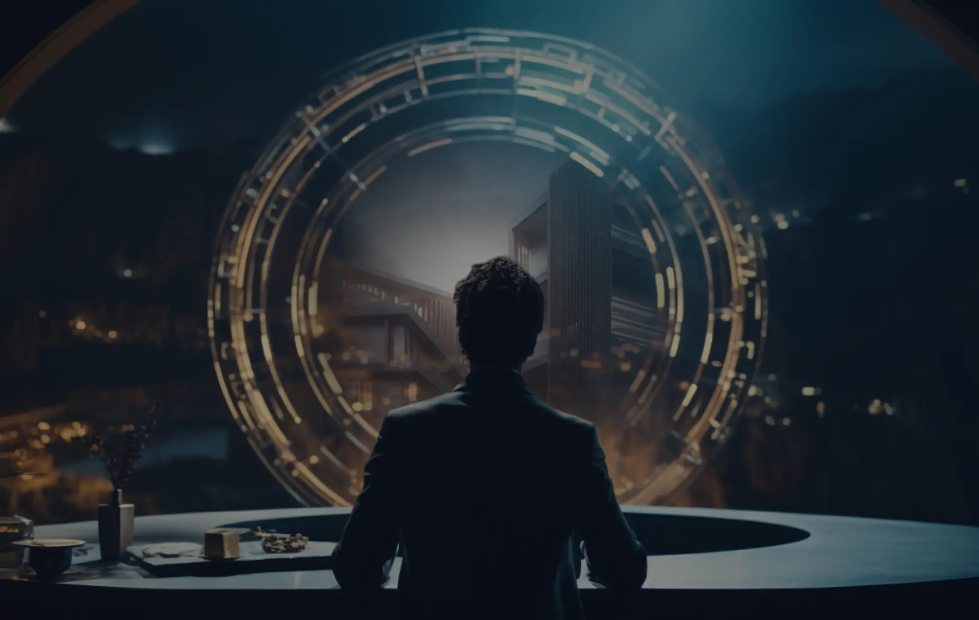 Person looking into a futuristic portal