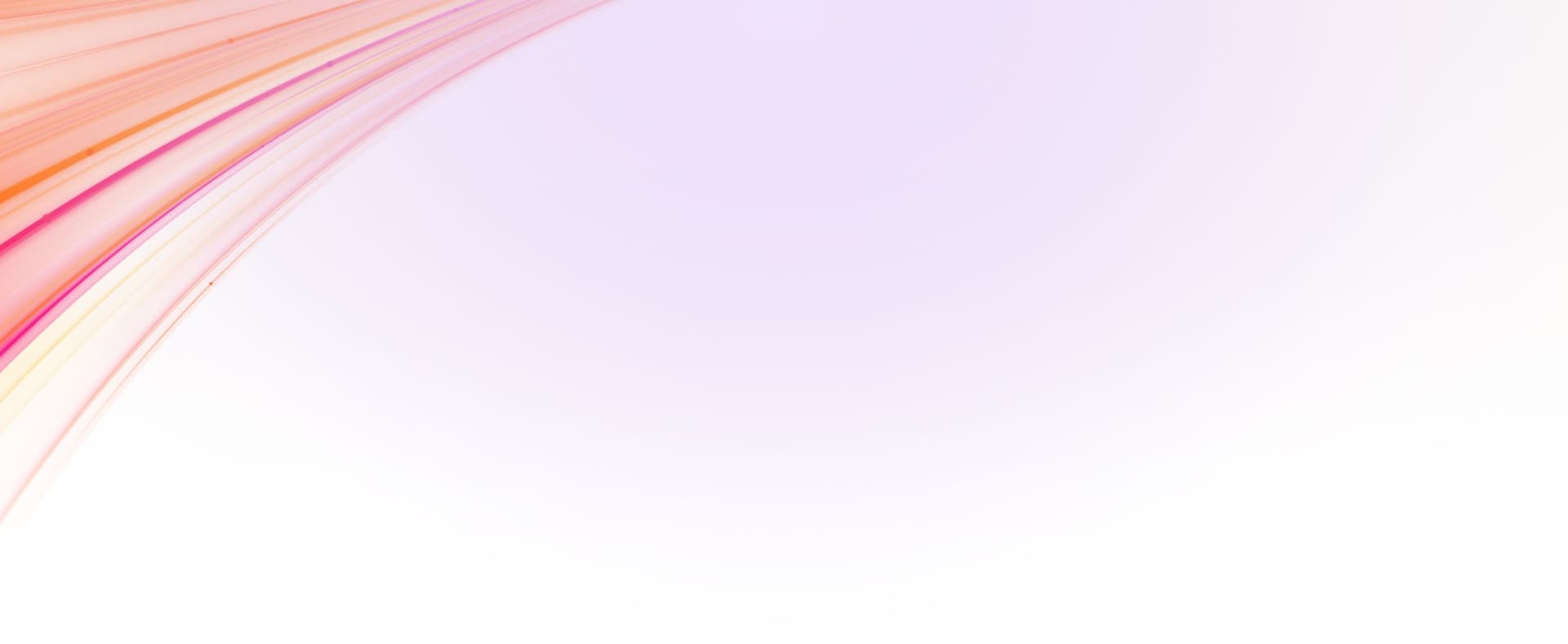 Abstract background with flowing orange and pink lines on a light purple and white gradient.