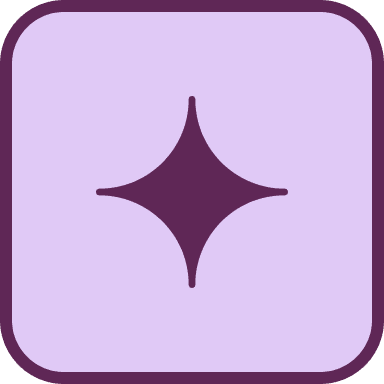 A purple sparkle icon on a soft purple background.