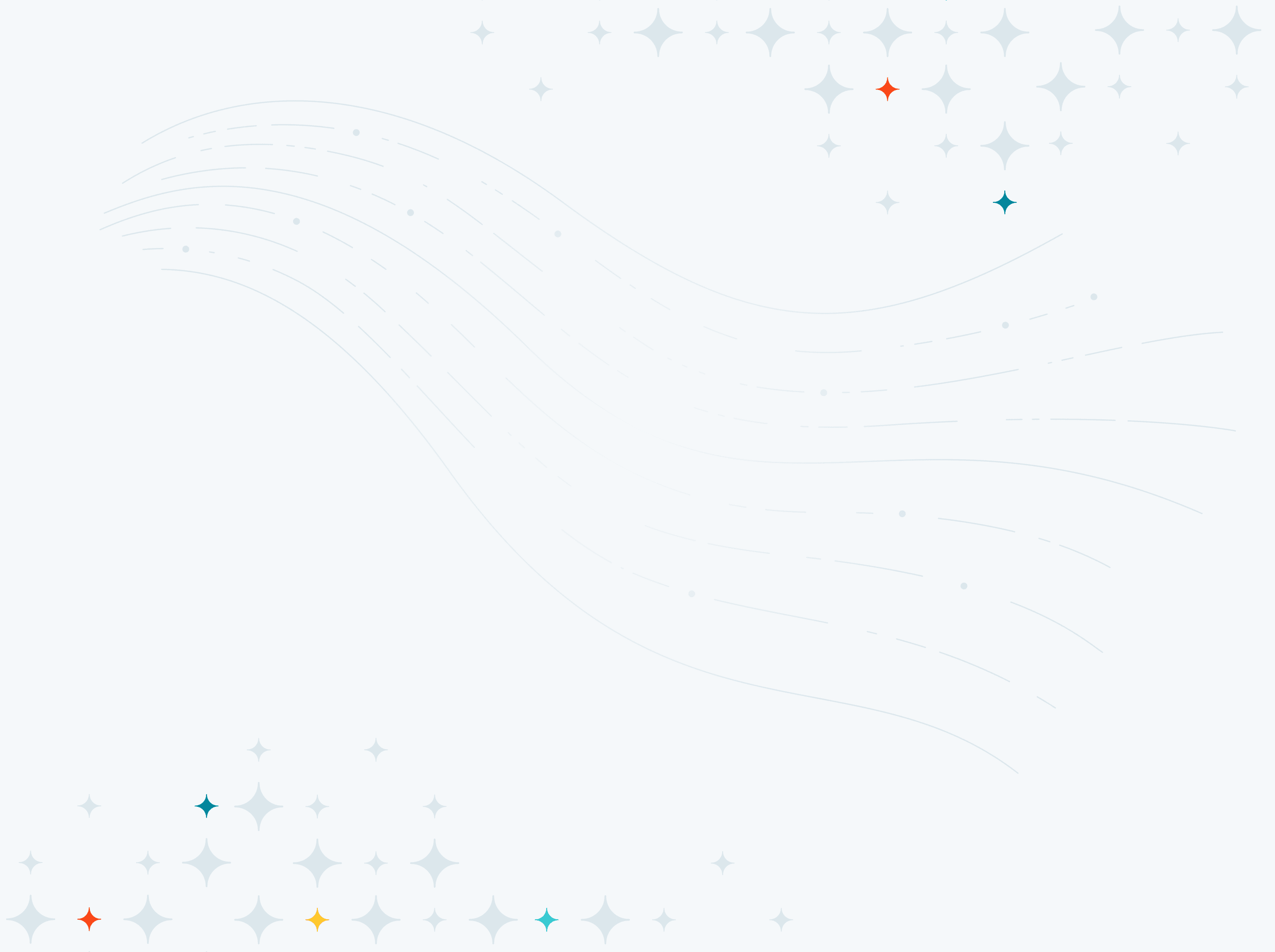 Abstract light background with faint waves and scattered four-pointed stars, some in red, blue, orange, and yellow.