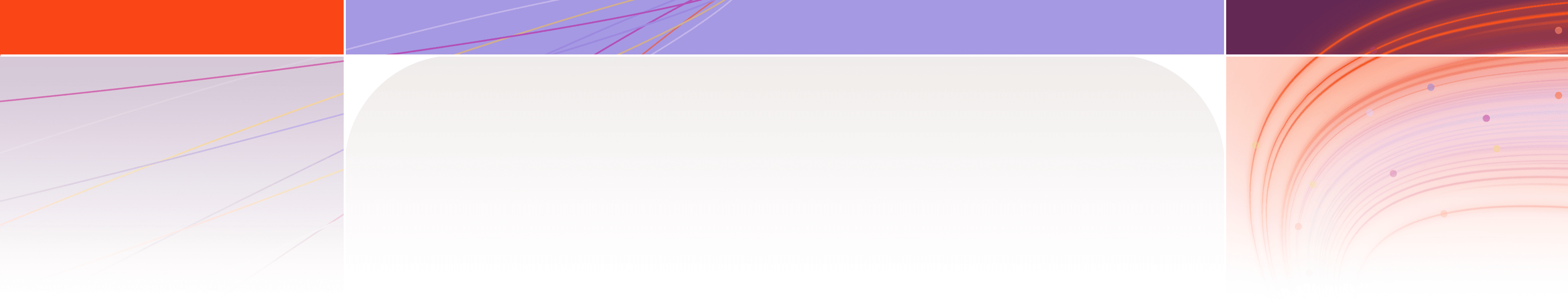 Abstract background with a colorful top banner in orange, purple, and dark red, featuring lines and glowing curves, above a white rounded rectangular panel.