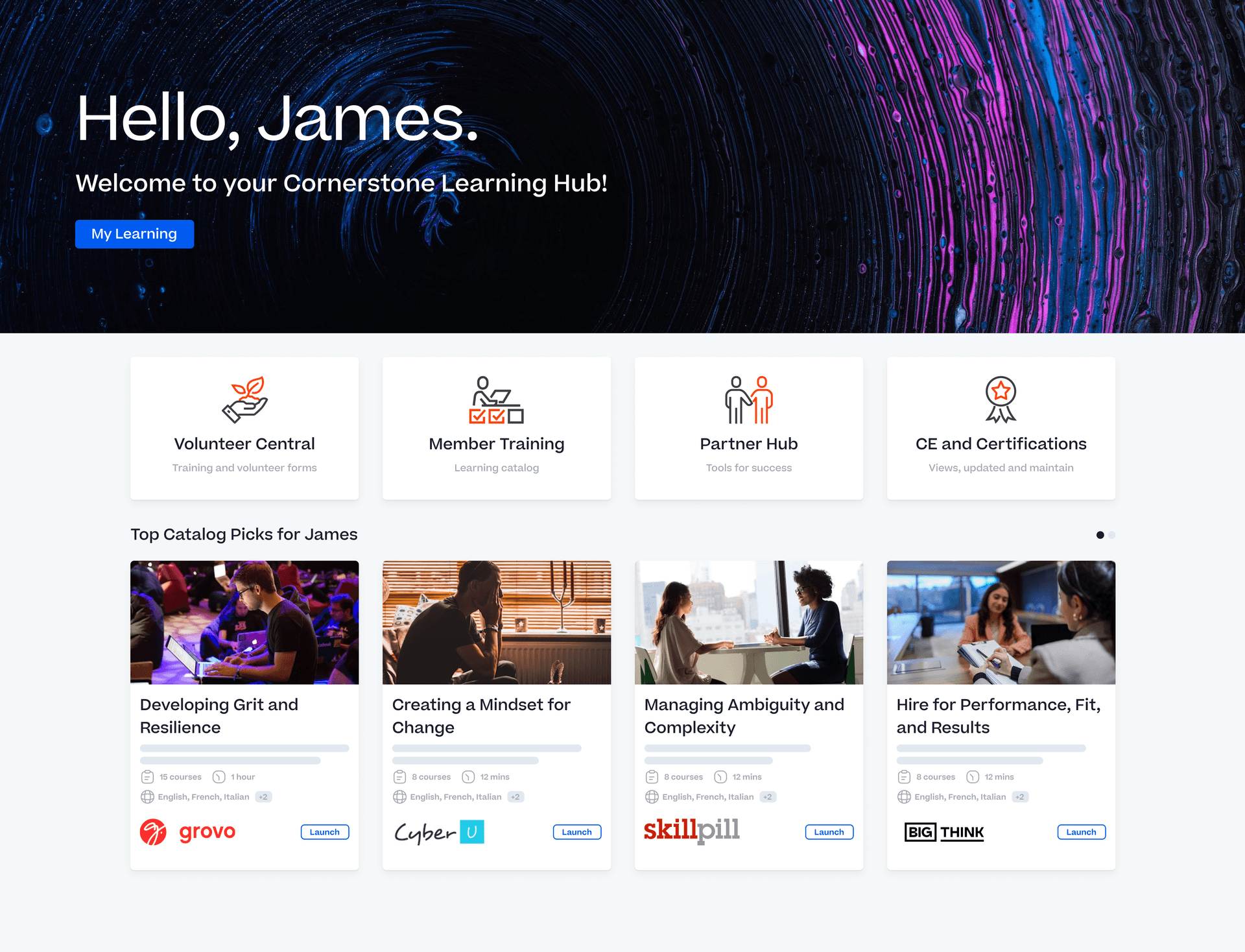 Product screen shot of Cornerstone Learning Hub.