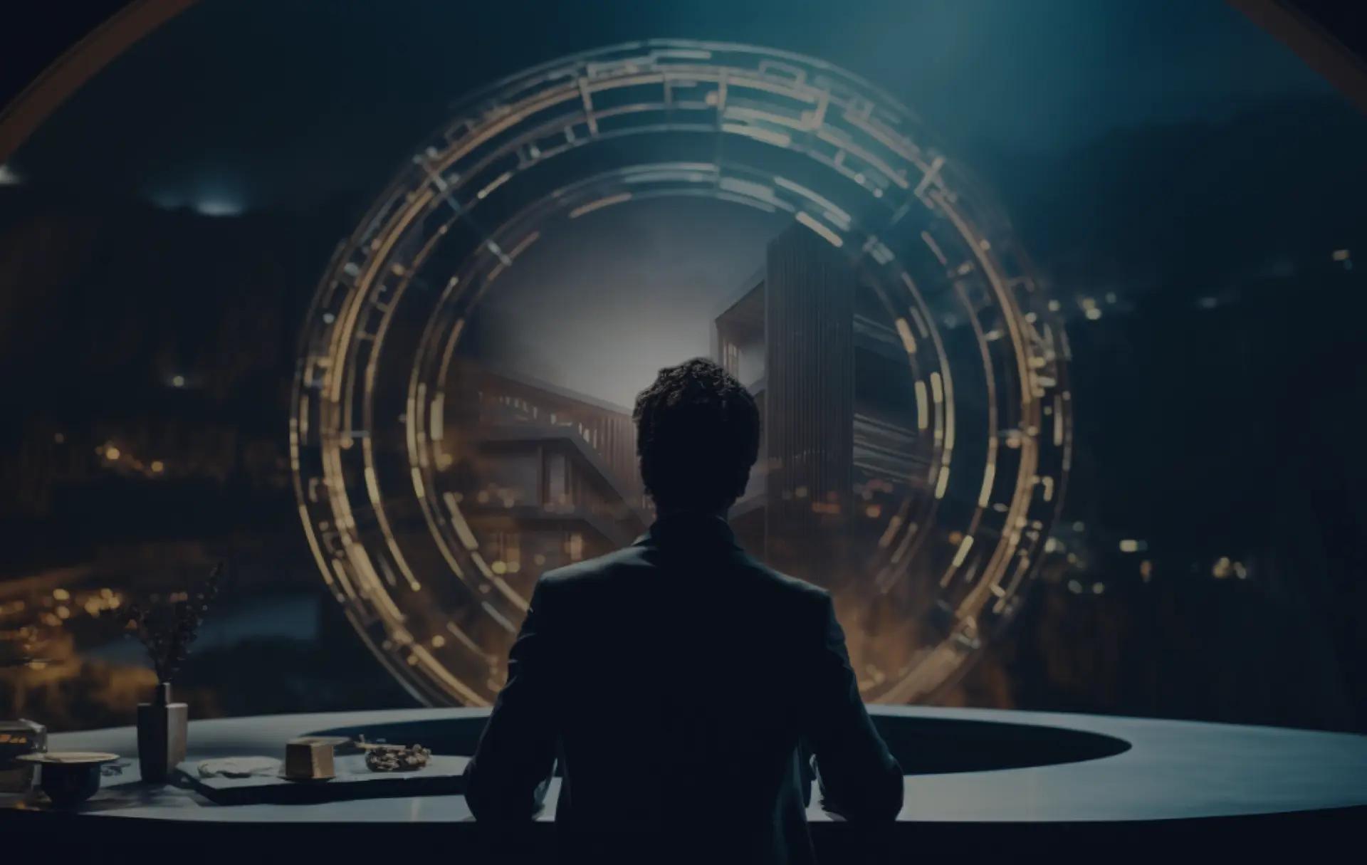 Person looking into a futuristic portal